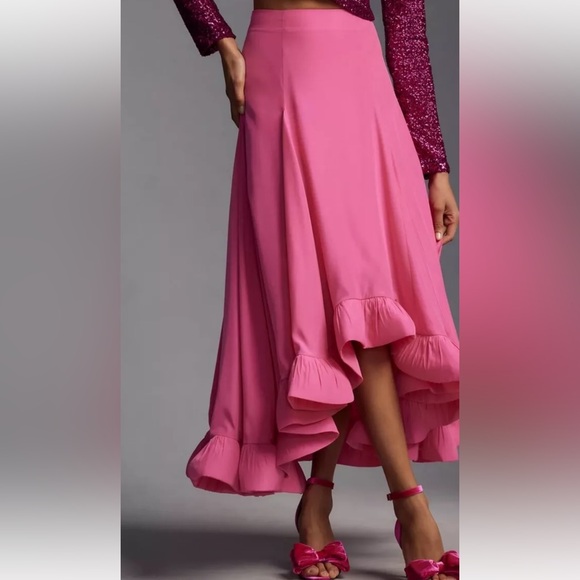 Anthropologie Mare Mare Ruffle Hem Midi Maxi Skirt Hi Lo Lined Pink - Picture 2 of 6